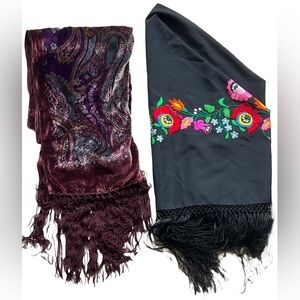 Hungarian Hand-Embroidered Shawl + Paisley Patterned Silk Scarf